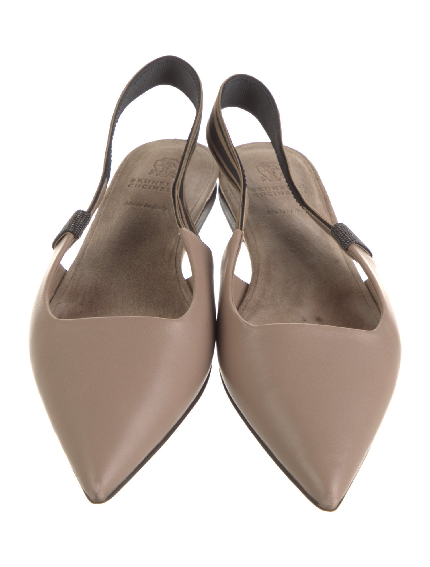 Brunello Cucinelli Monili Leather Slingback Flats